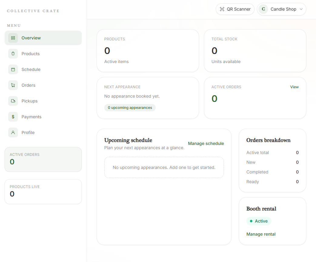 Vendor dashboard preview